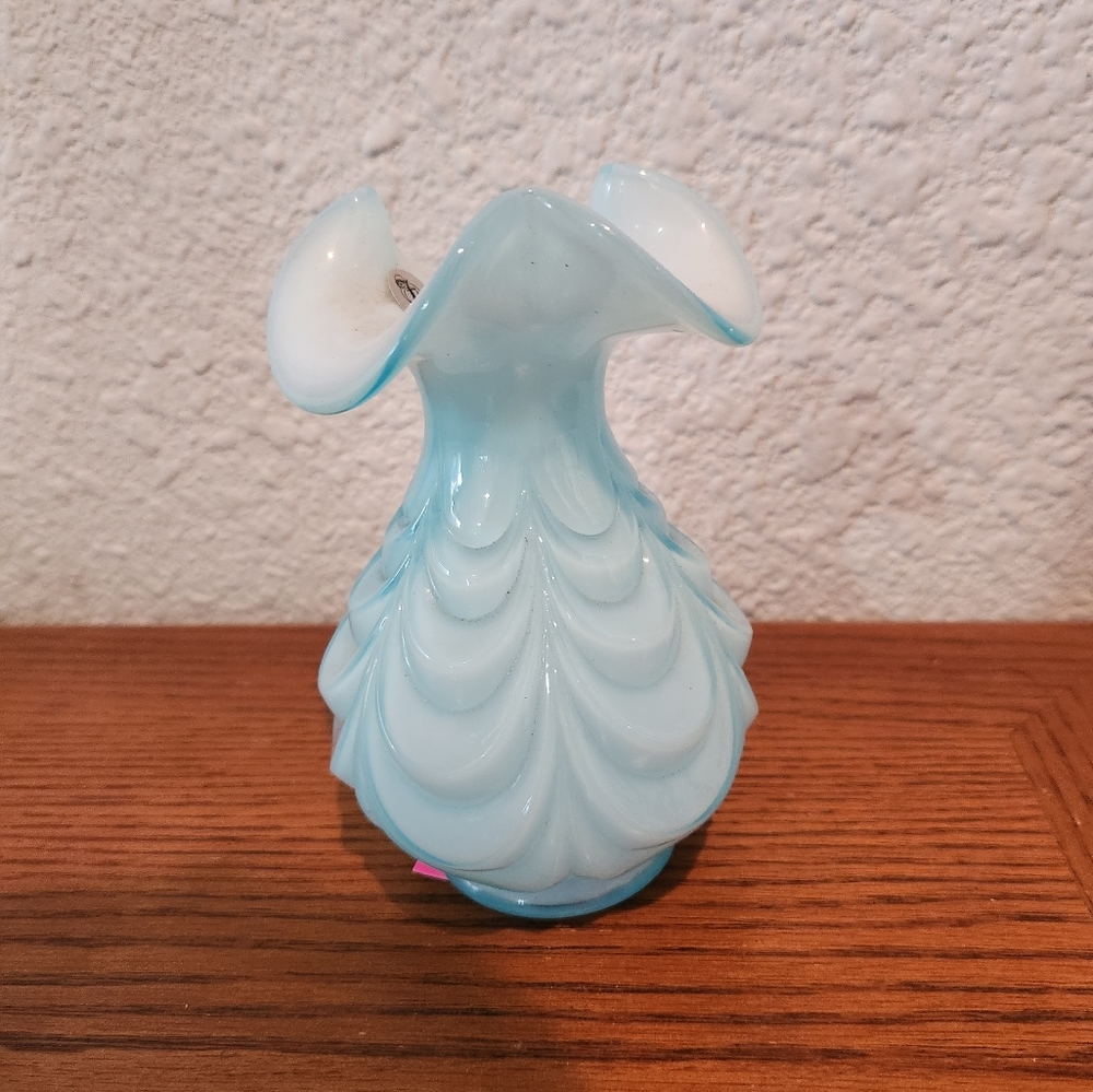 Fenton Blue Topaz Overlay Drapery Vase